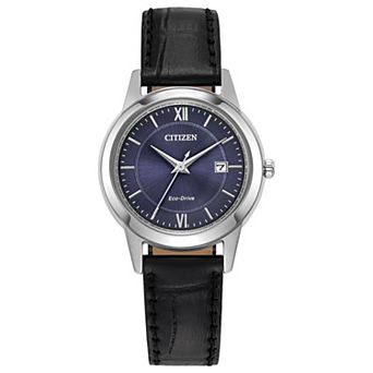 Citizen Women's Eco-Drive Classic Stainless Steel Blue Dial Black Leather Strap Watch - FE1087-01L