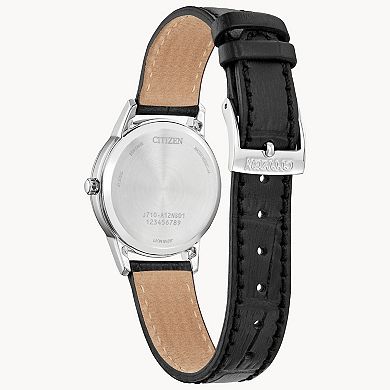 Citizen Women's Eco-Drive Classic Stainless Steel Blue Dial Black Leather Strap Watch