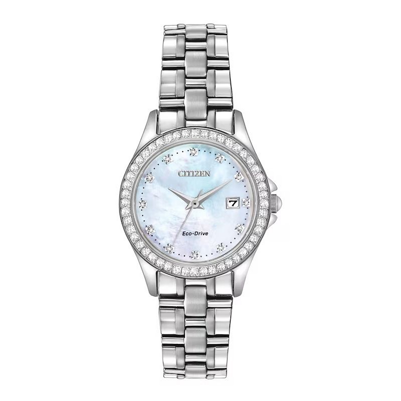 Citizen Eco-Drive Silhouette Crystal Women's Stainless Steel Watch & Bracelet Boxed Set, Size: 28 mm, Silver