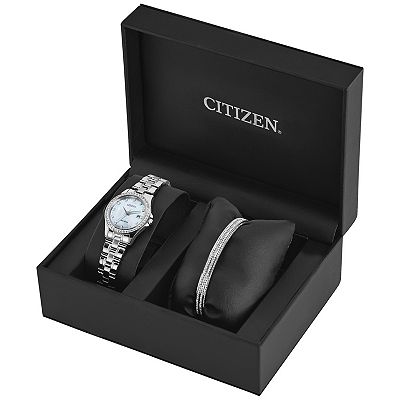 Citizen Eco Drive Silhouette Crystal Women s Stainless Steel Watch Bracelet Boxed Set