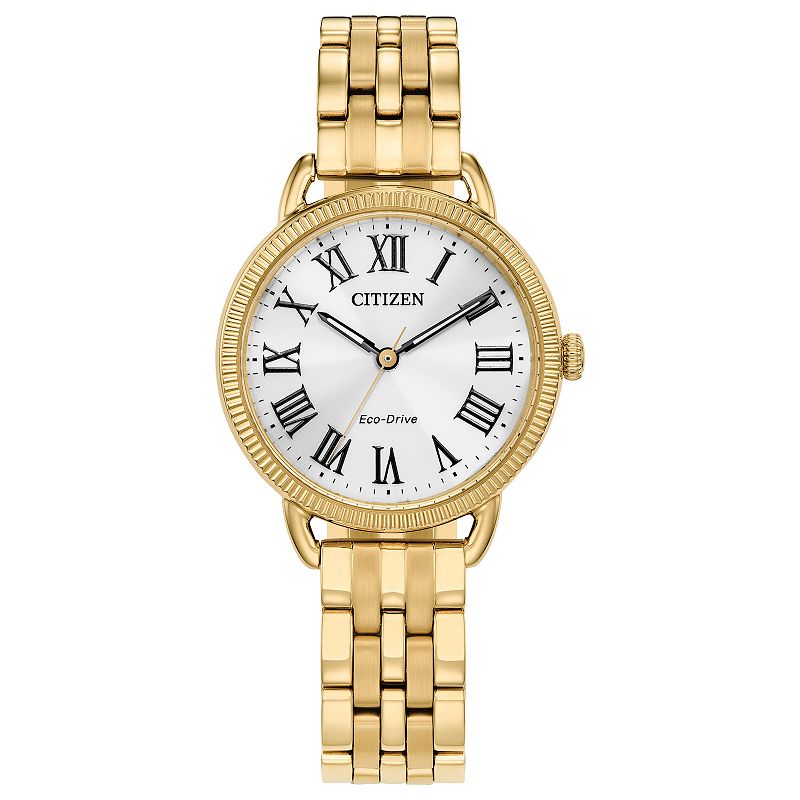 Citizen Women's Eco-Drive Classic Coin Edge Gold Tone Stainless Steel Bracelet Watch - EM1052-51A, Size: 29 mm