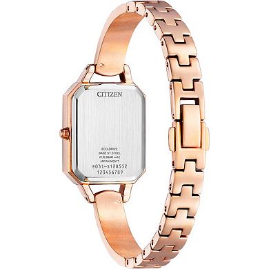 Citizen Eco-Drive Silhouette Crystal Women's Rose Gold Tone Stainless Steel Silver Dial Bangle Watch