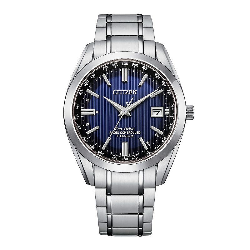 Citizen Men's Eco-Drive Classic Titanium Atomic Timekeeping Blue Dial Bracelet Watch - CB0260-56L, Size: 40 mm, Silver