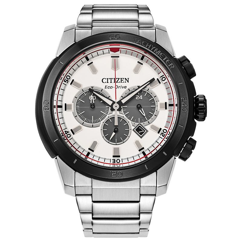 Citizen Men's Eco-Drive Brycen Stainless Steel Black Bezel Chronograph Bracelet Watch - CA4188-81A, Size: 48MM, Silver