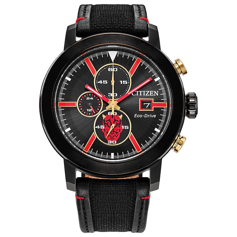 Citizen Men's Eco-Drive Star Wars Darth Maul Black IP Stainless Steel Leather-Nylon Strap Watch - CA0766-02W, Size: 44MM