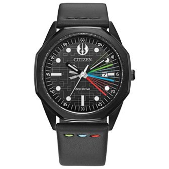 Citizen Men's Eco-Drive Star Wars Jedi Master Black IP Stainless Steel Black Leather Strap Watch - BM7498-00W