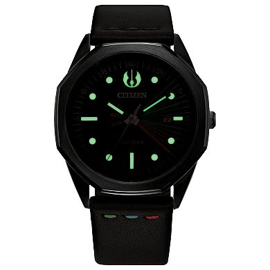 Citizen Men's Eco-Drive Star Wars Jedi Master Black IP Stainless Steel Black Leather Strap Watch