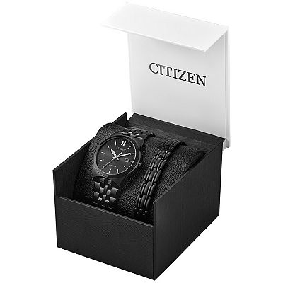 CITIZEN Eco-Drive ブラック アナログ時計 Citizen Men's Eco-Drive Black IP Stainless Steel Bracelet Watch