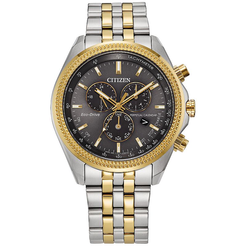 Citizen Men's Eco-Drive Sport Luxury Two-Tone Stainless Steel Perpetual Chronograph Bracelet Watch - BL5564-55H, Size: 44MM, Gold Silver