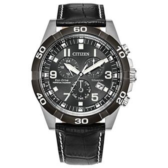 Citizen Men's Eco-Drive Titanium Black Chronograph Dial Black Leather Strap Watch - BL5558-15H