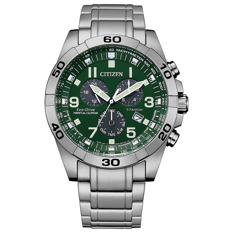 Citizen Men's Eco-Drive Brycen Titanium Green Dial Bracelet Watch - BL5550-50X, Size: 43MM, Silver
