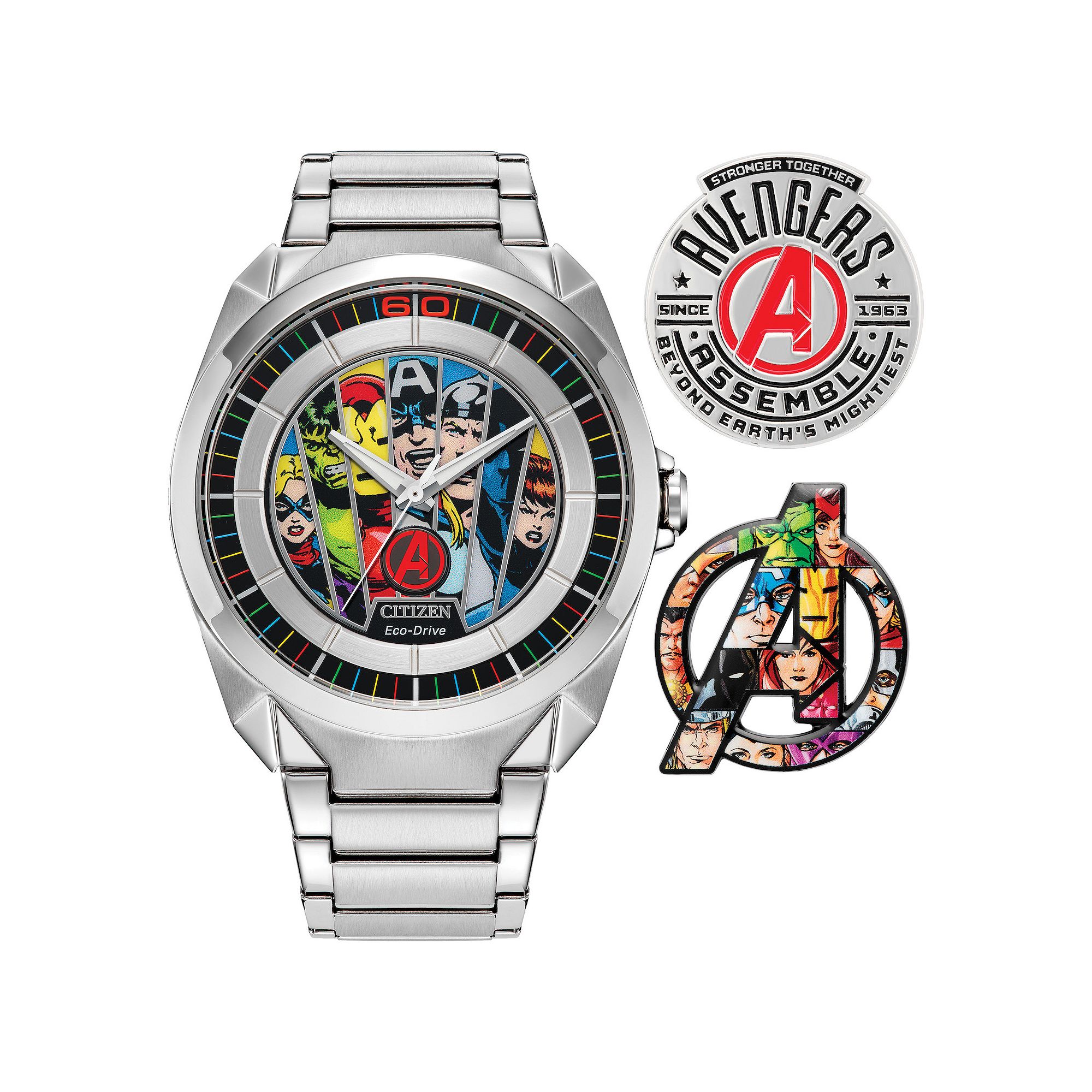 Citizen Mens Eco-Drive Marvel Avengers Stainless Steel Bracelet Watch & Pi