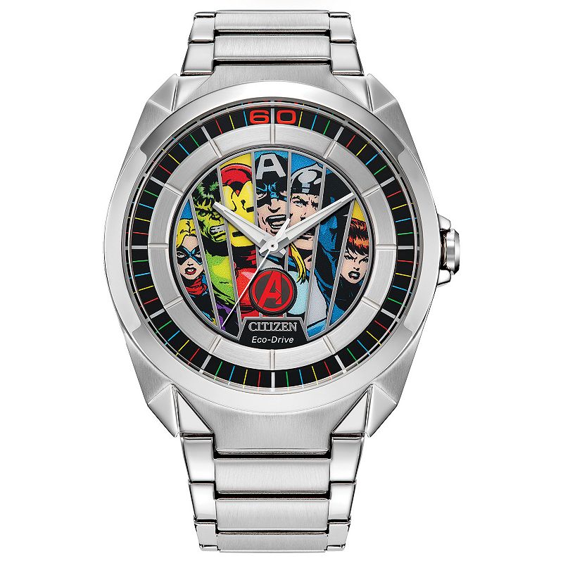 Citizen Men's Eco-Drive Marvel Avengers Stainless Steel Bracelet Watch & Pin Box Set - AW2080-64W, Size: 42MM, Silver