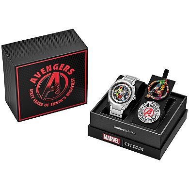Citizen Men's Eco-Drive Marvel Avengers Stainless Steel Bracelet Watch & Pin Box Set