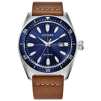 Citizen Men's Eco-Drive Brycen Stainless Steel Blue Dial Brown Leather Strap Watch - AW1798-03L