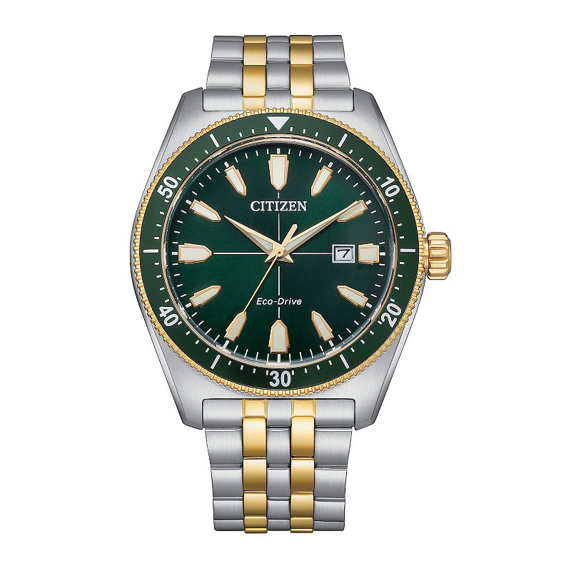 Citizen Men's Eco-Drive Brycen Two-Tone Stainless Steel Green Dial Bracelet Watch - AW1594-89X, Size: 43MM, Gold Silver