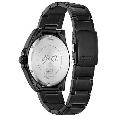 Citizen Men's Eco-Drive Marvel Wolverine Black IP Stainless Steel Blue Dial Bracelet Watch & Pin Set