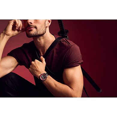 Citizen Men's Eco-Drive Marvel Here Comes Deadpool Black IP Stainless Steel Black Leather Strap Watch