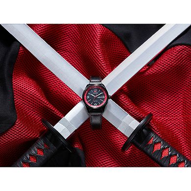 Citizen Men's Eco-Drive Marvel Here Comes Deadpool Black IP Stainless Steel Black Leather Strap Watch