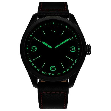 Citizen Men's Eco-Drive Marvel Here Comes Deadpool Black IP Stainless Steel Black Leather Strap Watch