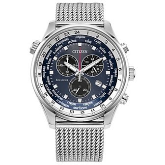 Citizen Men's Eco-Drive Stainless Steel Chronograph Blue Dial Mesh Bracelet Watch - AT0368-82L