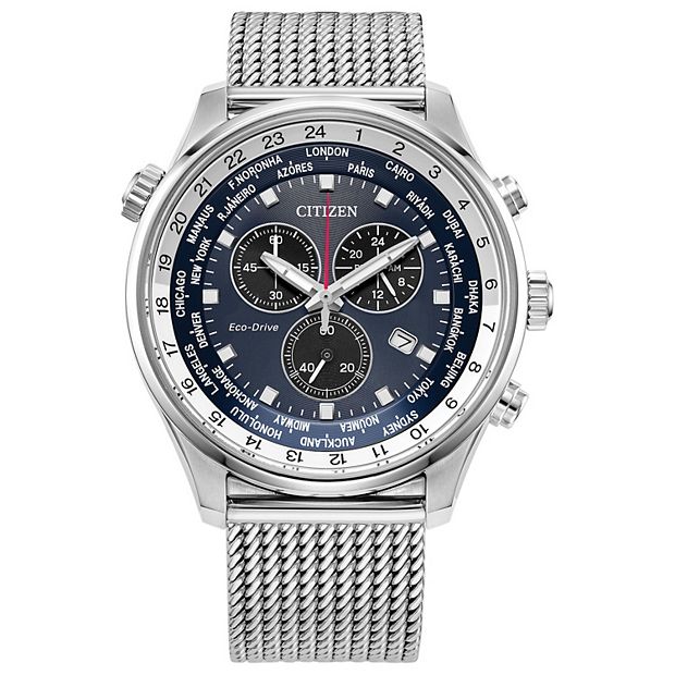 Citizen Men's Eco-Drive Stainless Steel Chronograph Blue Dial Mesh