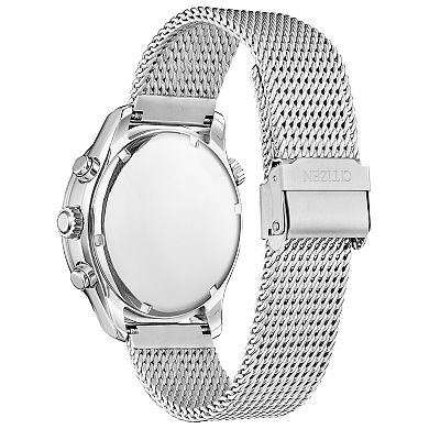 Citizen Men's Eco-Drive Stainless Steel Chronograph Blue Dial Mesh Bracelet Watch