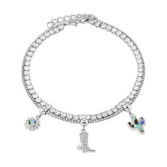 Brilliance Fine Silver Plated Simulated Abalone Cowboy Charms Double Layer Bracelet