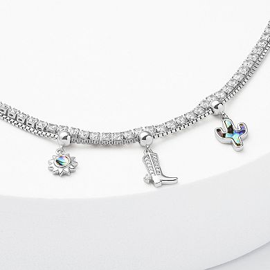 Brilliance Fine Silver Plated Simulated Abalone Cowboy Charms Double Layer Bracelet