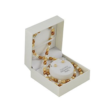 14k Gold Dyed Freshwater Cultured Pearl Necklace, Stretch Bracelet and Stud Earring Set