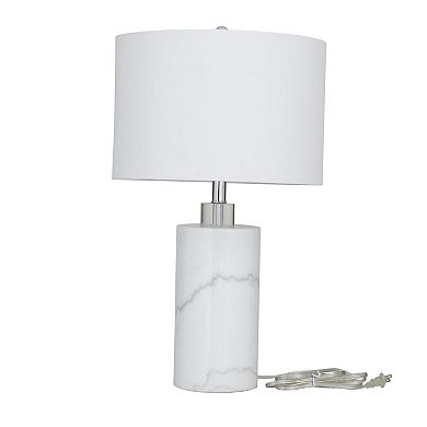 Stella & Eve White Marble Thick Stand Table Lamp with Drum Shade