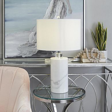 Stella & Eve White Marble Thick Stand Table Lamp with Drum Shade