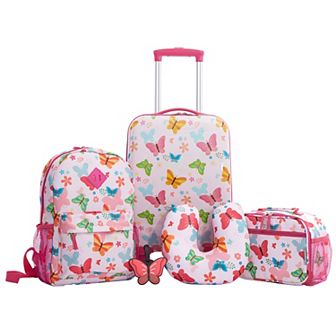 Travelers Club Kid's 5 pc Hardside Carry-On Spinner Luggage, Backpack, Lunch Bag, Neck Pillow & Luggage Tag Set