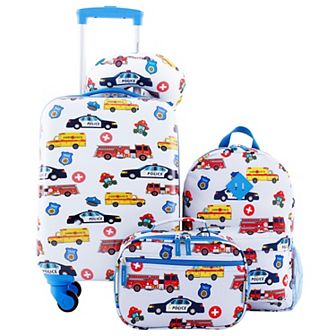 Travelers Club Kid's 5 pc Hardside Carry-On Spinner Luggage, Backpack, Lunch Bag, Neck Pillow & Luggage Tag Set