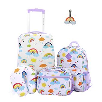 Travelers Club Kid's 5 pc Hardside Carry-On Spinner Luggage, Backpack, Lunch Bag, Neck Pillow & Luggage Tag Set