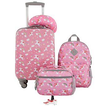 Travelers Club Kid's 5 pc Hardside Carry-On Spinner Luggage, Backpack, Lunch Bag, Neck Pillow & Luggage Tag Set