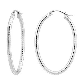 Aleure Precioso Sterling Silver Twisted Oval Hoop Earrings
