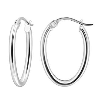Aleure Precioso Sterling Silver Polished 15 mm Oval Hoop Earrings