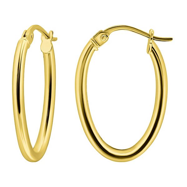 Aleure Precioso Sterling Silver Polished 20 mm Oval Hoop Earrings - Gold Tone