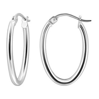 Aleure Precioso Sterling Silver Polished 20 mm Oval Hoop Earrings