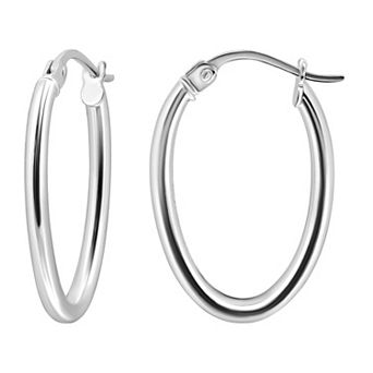 Aleure Precioso Sterling Silver Polished 20 mm Oval Hoop Earrings