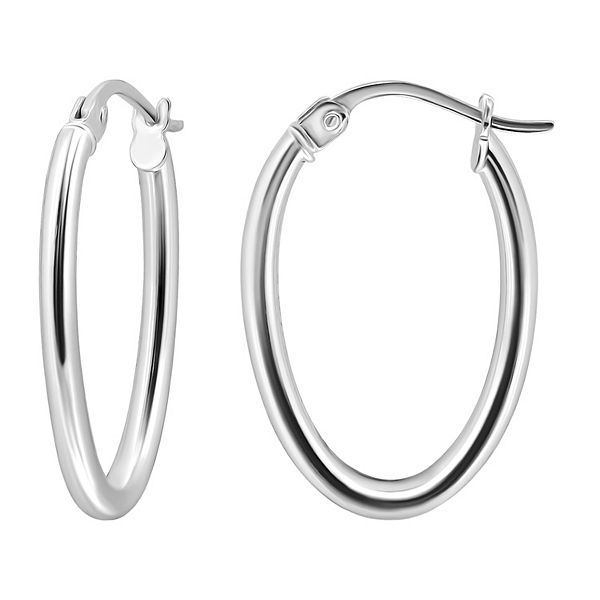Aleure Precioso Sterling Silver Polished 20 mm Oval Hoop Earrings - Sterling