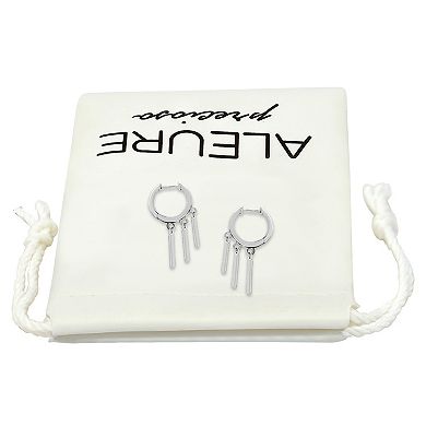 Aleure Precioso Sterling Silver Polished Huggie Earrings with 3 Rectangle Drop Charms