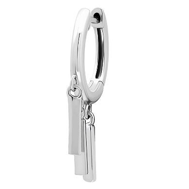 Aleure Precioso Sterling Silver Polished Huggie Earrings with 3 Rectangle Drop Charms