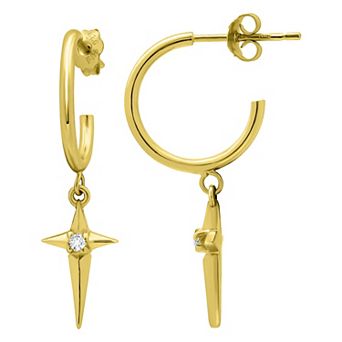 Aleure Precioso Half Hoop Cubic Zirconia Star Charm Earrings