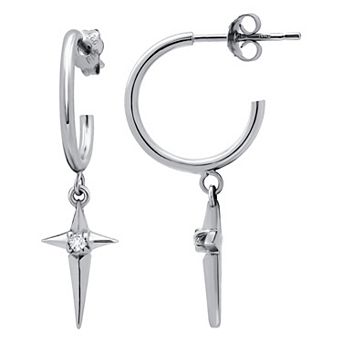 Aleure Precioso Half Hoop Cubic Zirconia Star Charm Earrings