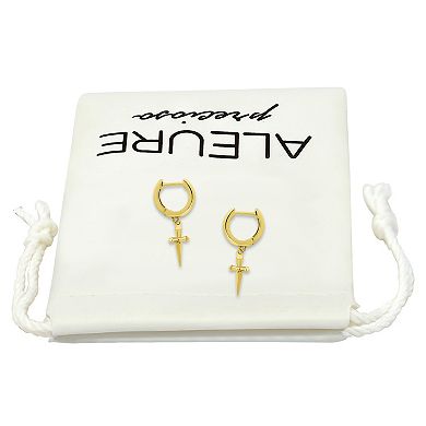 Aleure Precioso Sterling Silver Polished Huggie Earrings with Dagger-Shaped Drop Charms