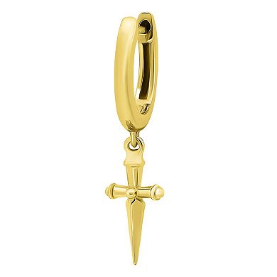 Aleure Precioso Sterling Silver Polished Huggie Earrings with Dagger-Shaped Drop Charms