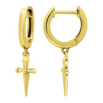 Aleure Precioso Sterling Silver Polished Huggie Earrings with Dagger-Shaped Drop Charms