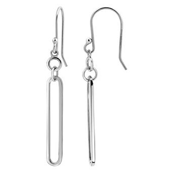 Aleure Precioso Sterling Silver Elongated Paper Clip Link Drop Earrings